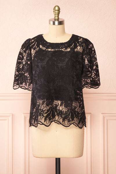 Selah Black Lace Top w/ Cropped Camisole | Boutique 1861 front view