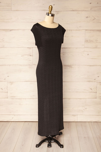 Selana Black Knit Maxi Dress w/ Back Slit | La petite garçonne side view