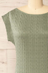 Selana Sage Knit Maxi Dress w/ Back Slit | La petite garçonne front close-up
