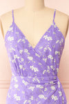 Selene Lavender Floral Midi Wrap Dress w/ Ruffles | Boutique 1861 front close-up