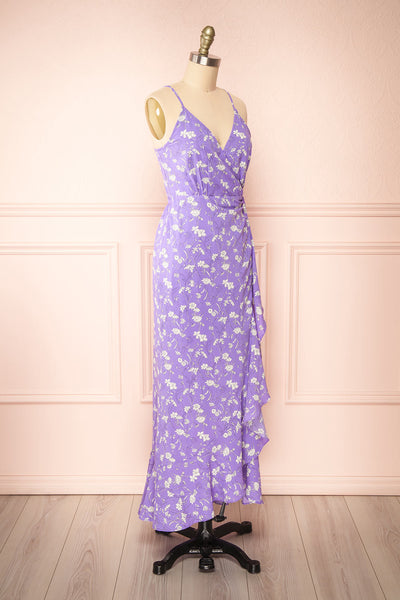 Selene Lavender Floral Midi Wrap Dress w/ Ruffles | Boutique 1861 side view