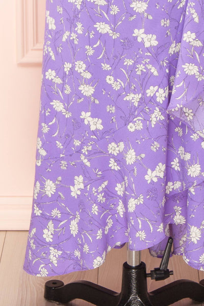 Selene Lavender Floral Midi Wrap Dress w/ Ruffles | Boutique 1861 bottom