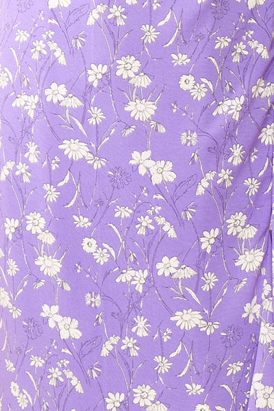 Selene Lavender Floral Midi Wrap Dress w/ Ruffles | Boutique 1861 fabric