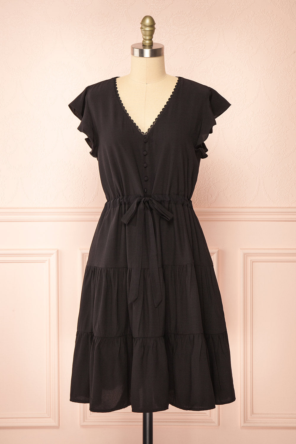 Selenia Black A-line Dress w/ Adjustable Waist | Boutique 1861 front view