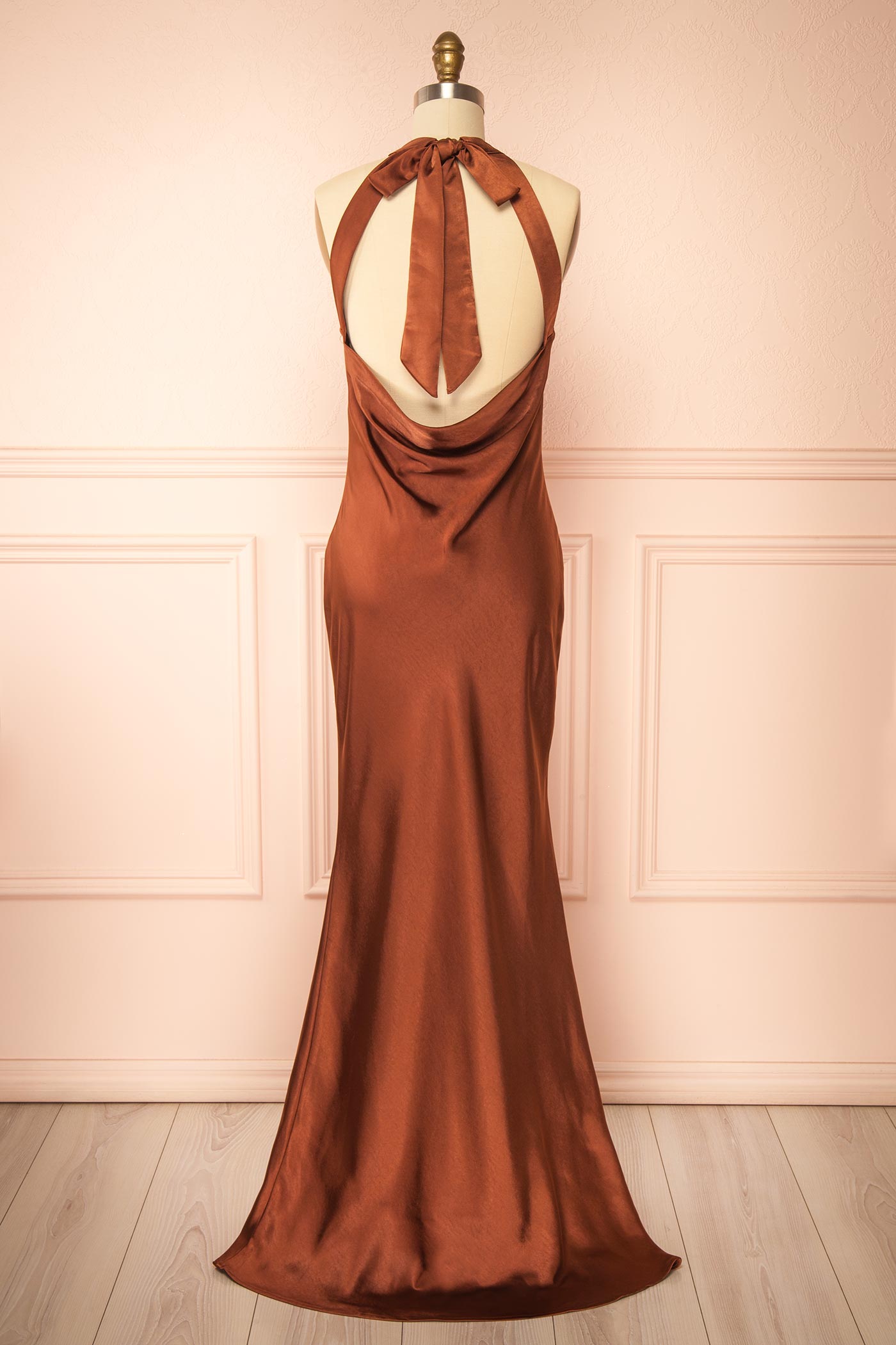 Selia Rust | Maxi Satin Dress with Open Back
