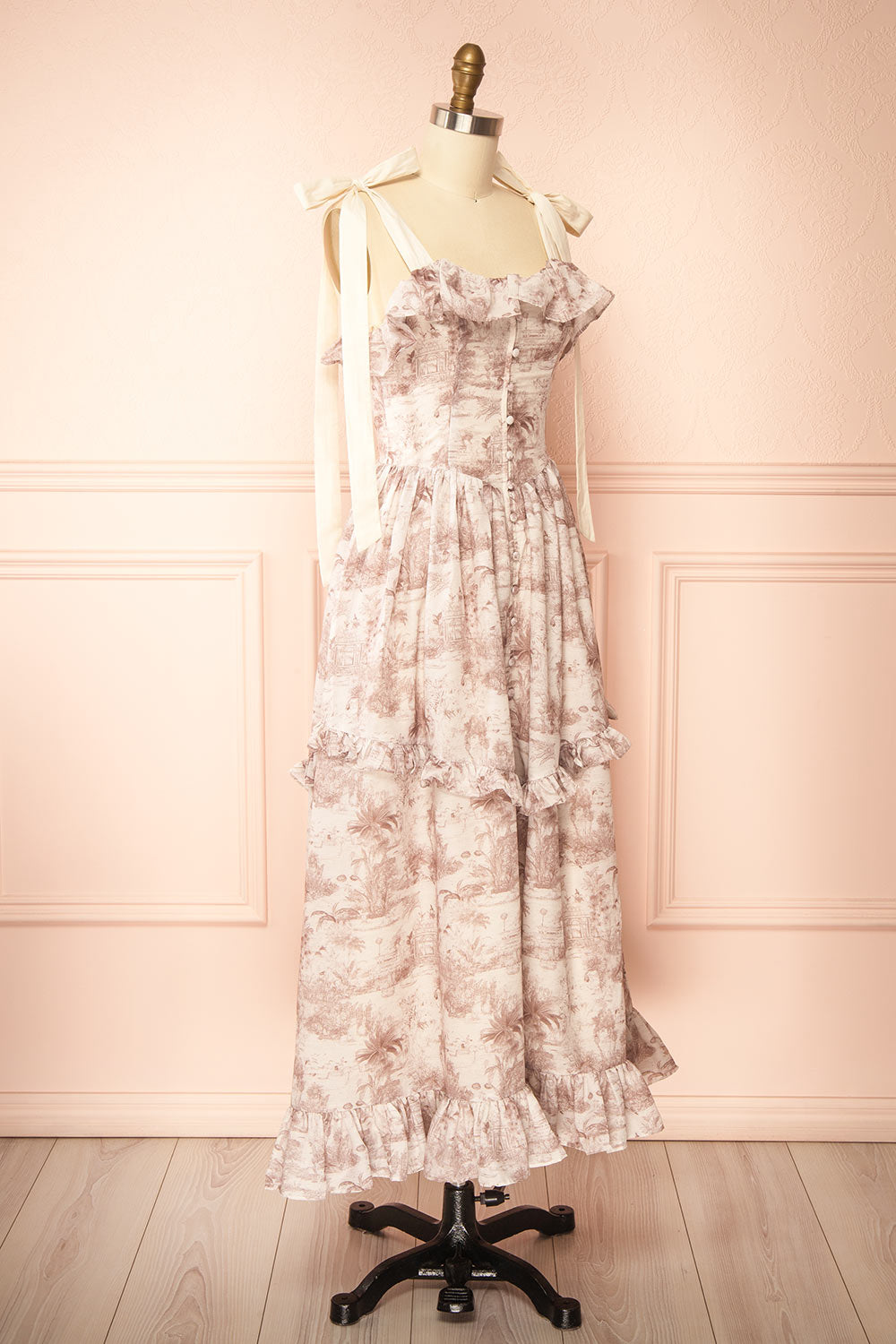 Seloua Long Dress with Brown Vintage Print | Boutique 1861 side view