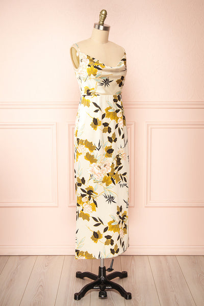 Selvi Ivory Floral Cowl Neck Midi Dress | Boutique 1861 side view