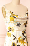 Selvi Ivory Floral Cowl Neck Midi Dress | Boutique 1861 side close-up