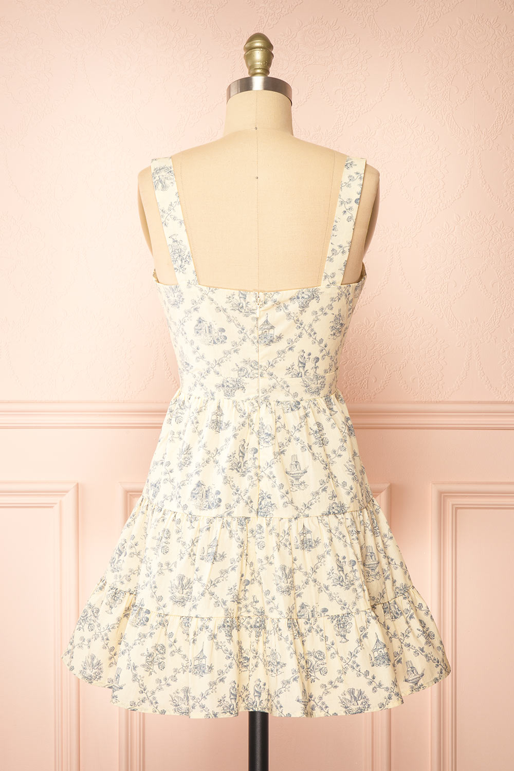Selvina Short Beige Dress w/ Vintage Motif | Boutique 1861  back view