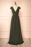 Senji Dark Green Backless Chiffon and Lace Gown | Boudoir 1861 front
