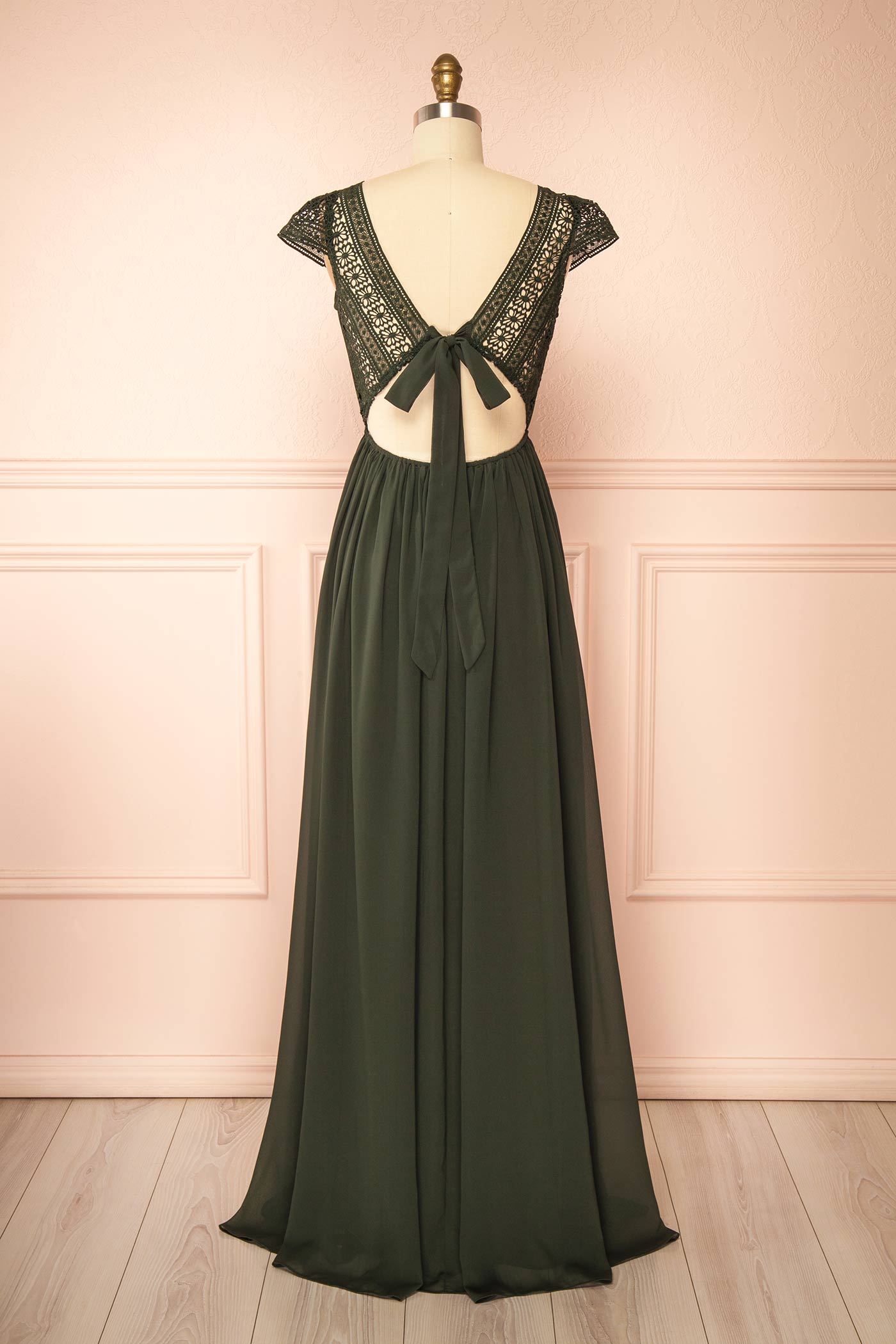 Senji Dark Green Backless Chiffon and Lace Gown | Boudoir 1861 back 