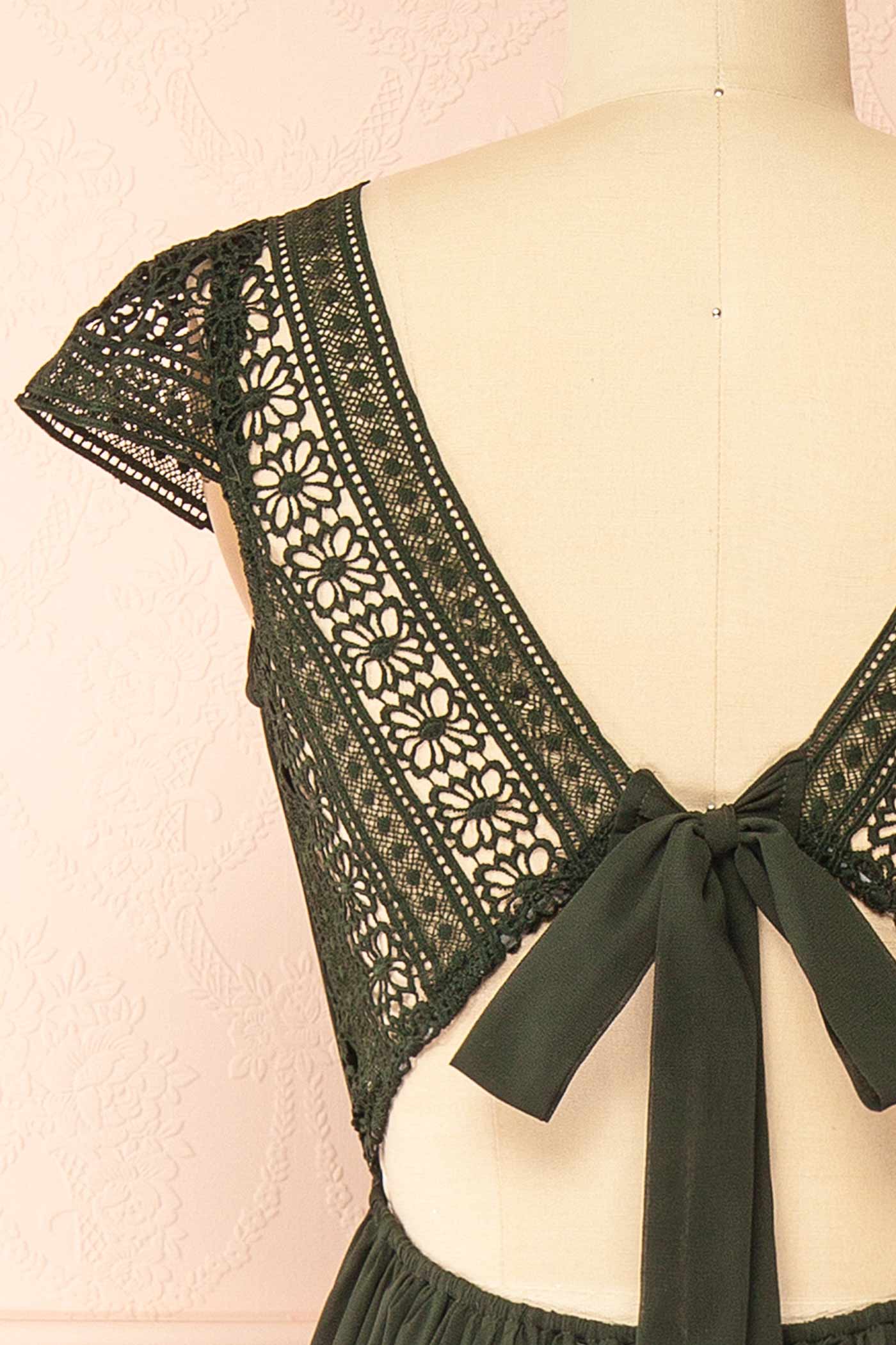 Senji Dark Green Backless Chiffon and Lace Gown | Boudoir 1861 details