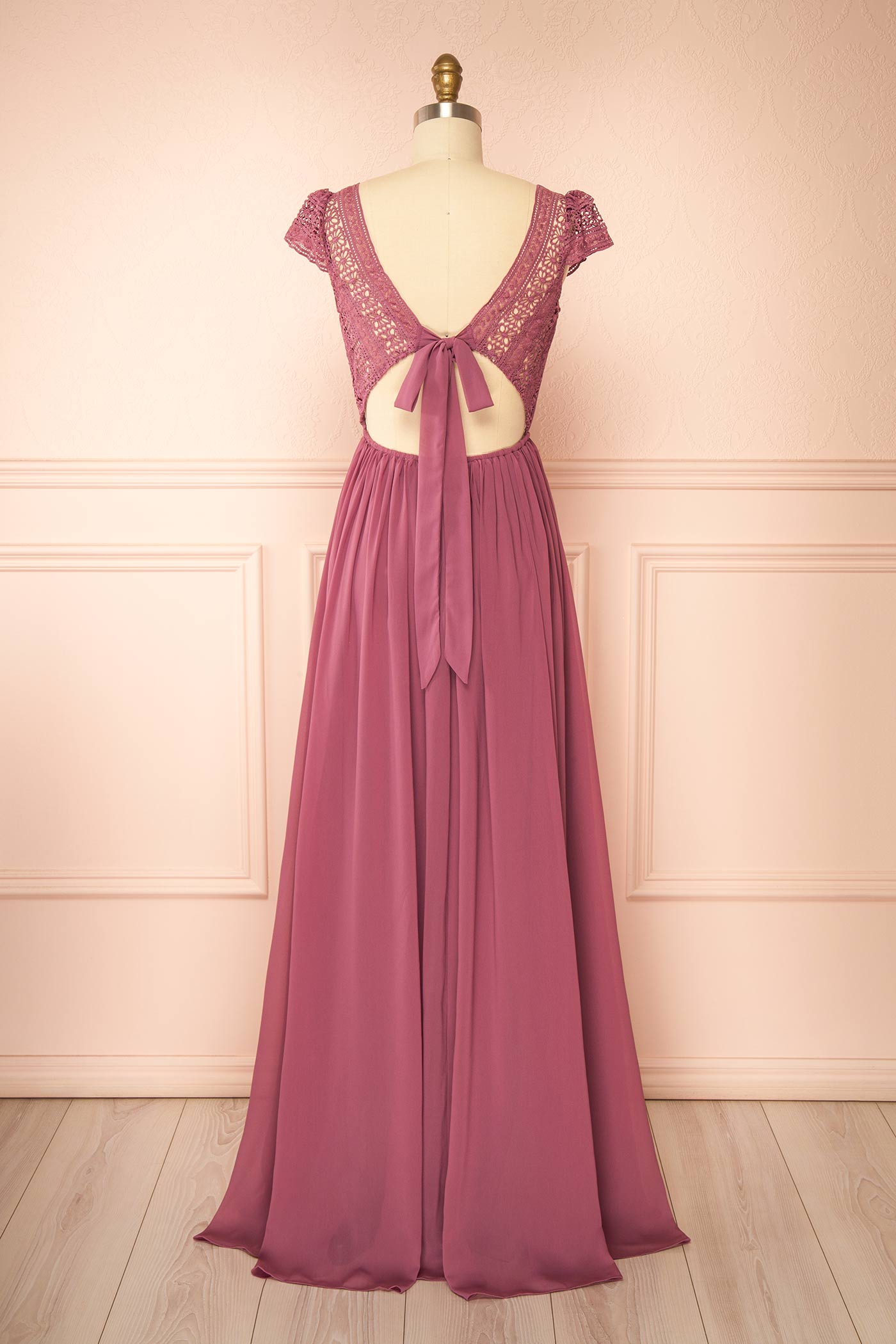 Senji Mauve Chiffon & Lace Wrap-Style Gown | Boudoir 1861 back
