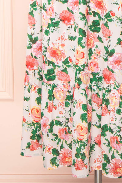 Senna Floral Midi Dress w/ Ruched Bust | Boutique 1861 bottom close-up