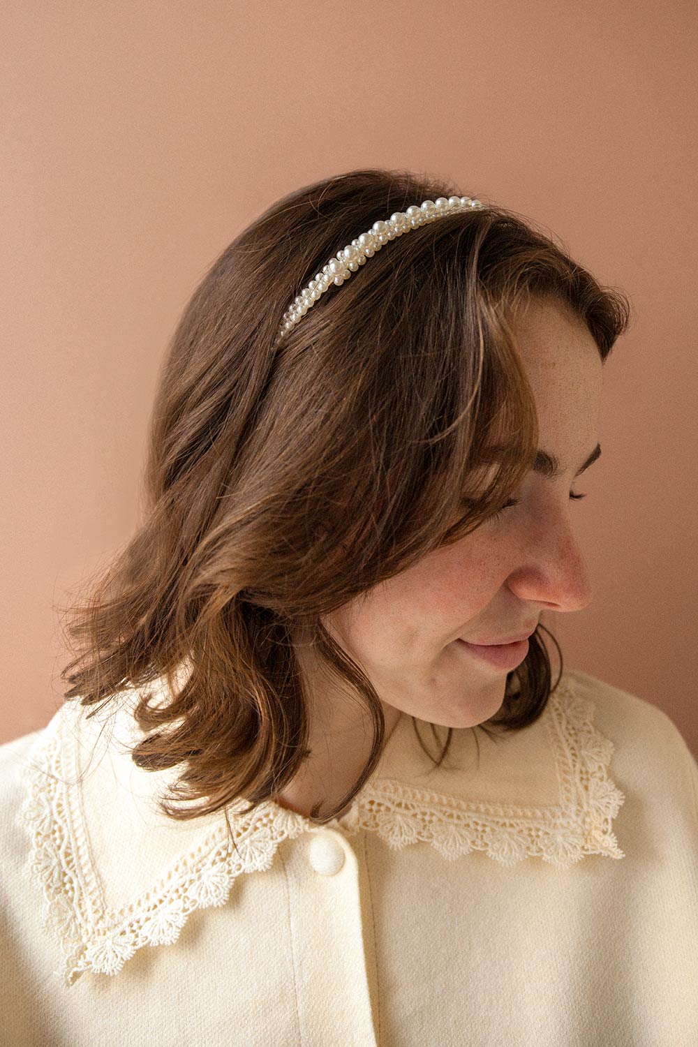 Senta Pearl Headband | Boutique 1861 head view model