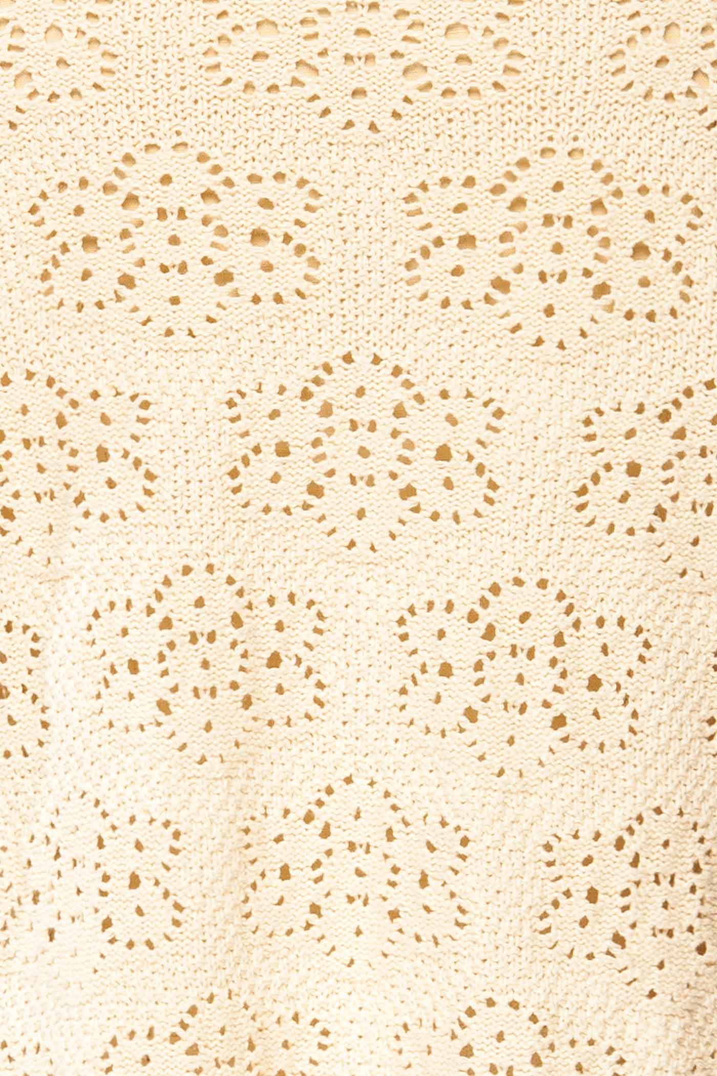 Close-up view Seoni Cream Openwork Knit Tie-Front Cardigan at la petite garçonne