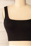Seoul Black Cropped Ribbed Cami Top | La petite garçonne front close-up