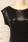 Seralie Black Sequin Maxi Dress w/ Slit | La petite garçonne front close-up