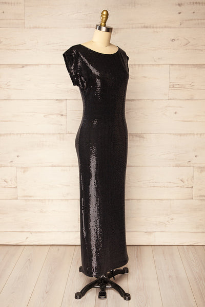 Seralie Black Sequin Maxi Dress w/ Slit | La petite garçonne side view