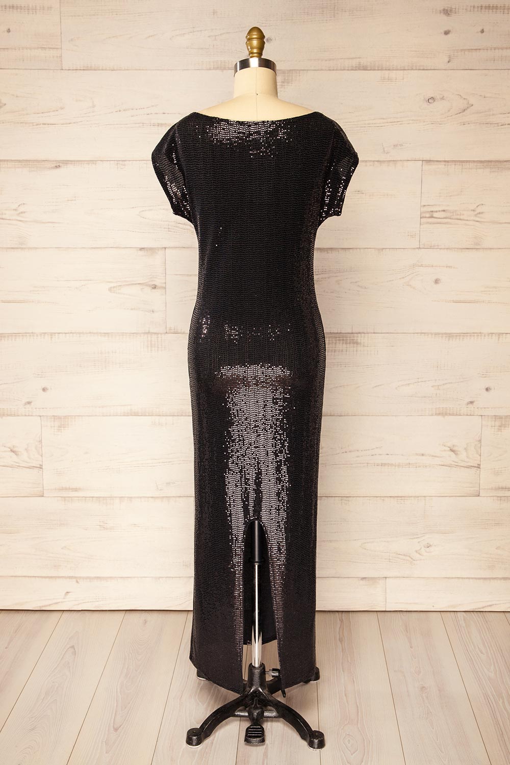 Seralie Black Sequin Maxi Dress w/ Slit | La petite garçonne back view