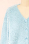 Serianna Fuzzy Button-Up Blue Cardigan | Boutique 1861 front close-up