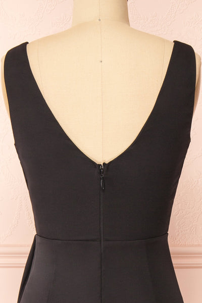 Serilda Maxi Black Dress w/ Slit | Boutique 1861  back close-up