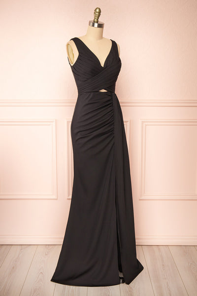 Serilda Maxi Black Dress w/ Slit | Boutique 1861 side view