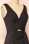 Serilda Maxi Black Dress w/ Slit | Boutique 1861 side close-up