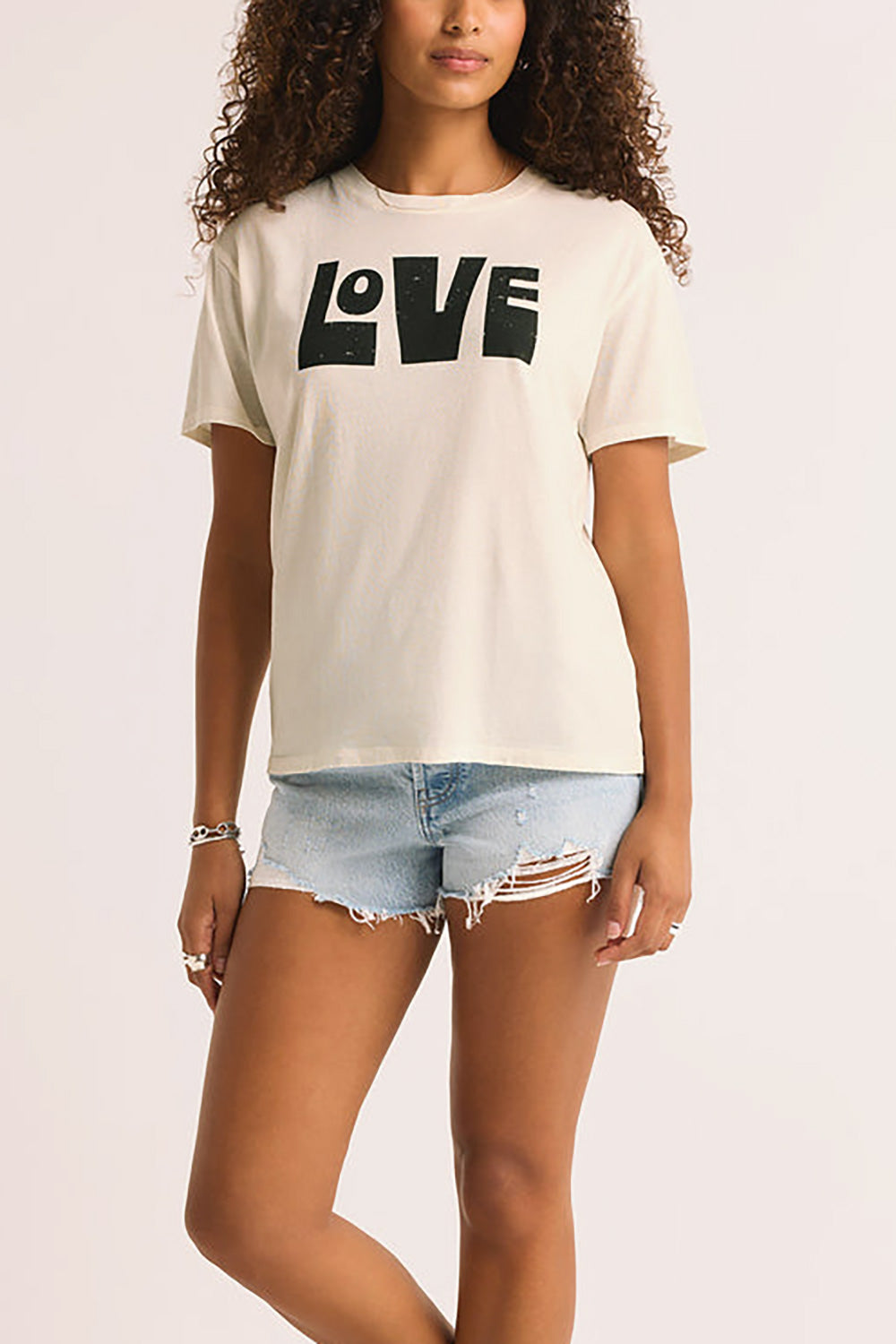 Serval White "Love" T-Shirt | La petite garçonne on model