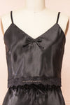 Set Cassiana Black Satin Pyjama Set | Boutique 1861  front close-up