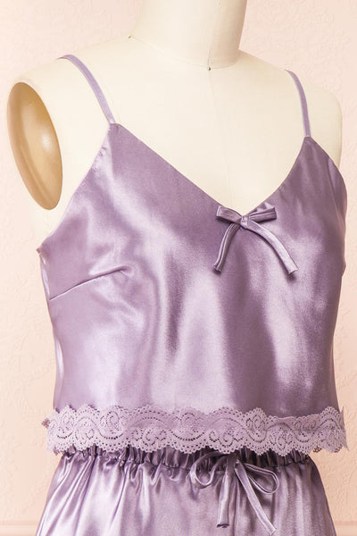 Set Cassiana Lilac Satin Pyjama Set | Boutique 1861 side