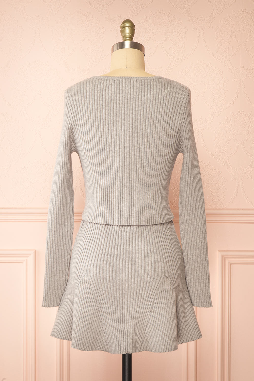 Set Duna Grey Ribbed Knit Top & Skirt | Boutique 1861 back view