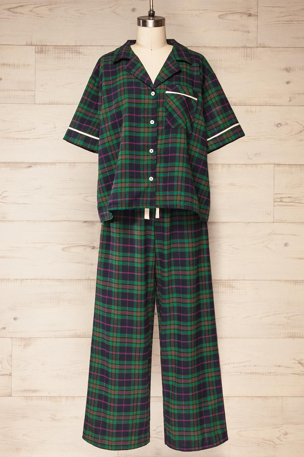 Set Lyla Green Plaid Pyjama Set | La petite garçonne set view