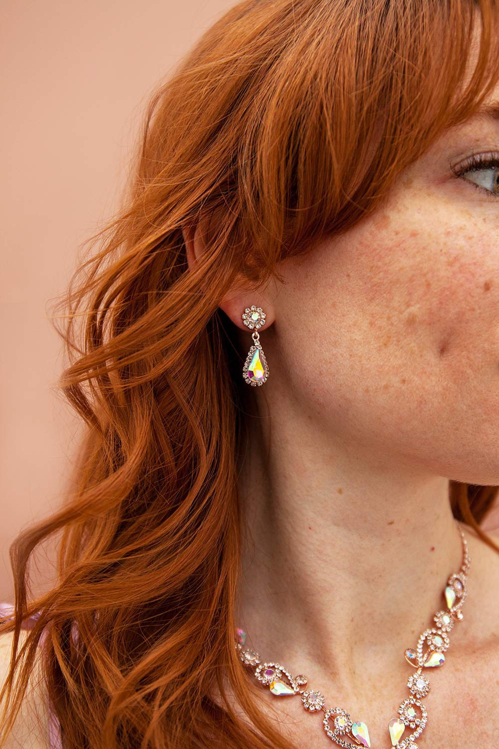 Souffle de Vie Iridescent Crystal Earrings & Necklace | Boutique 1861 model earring