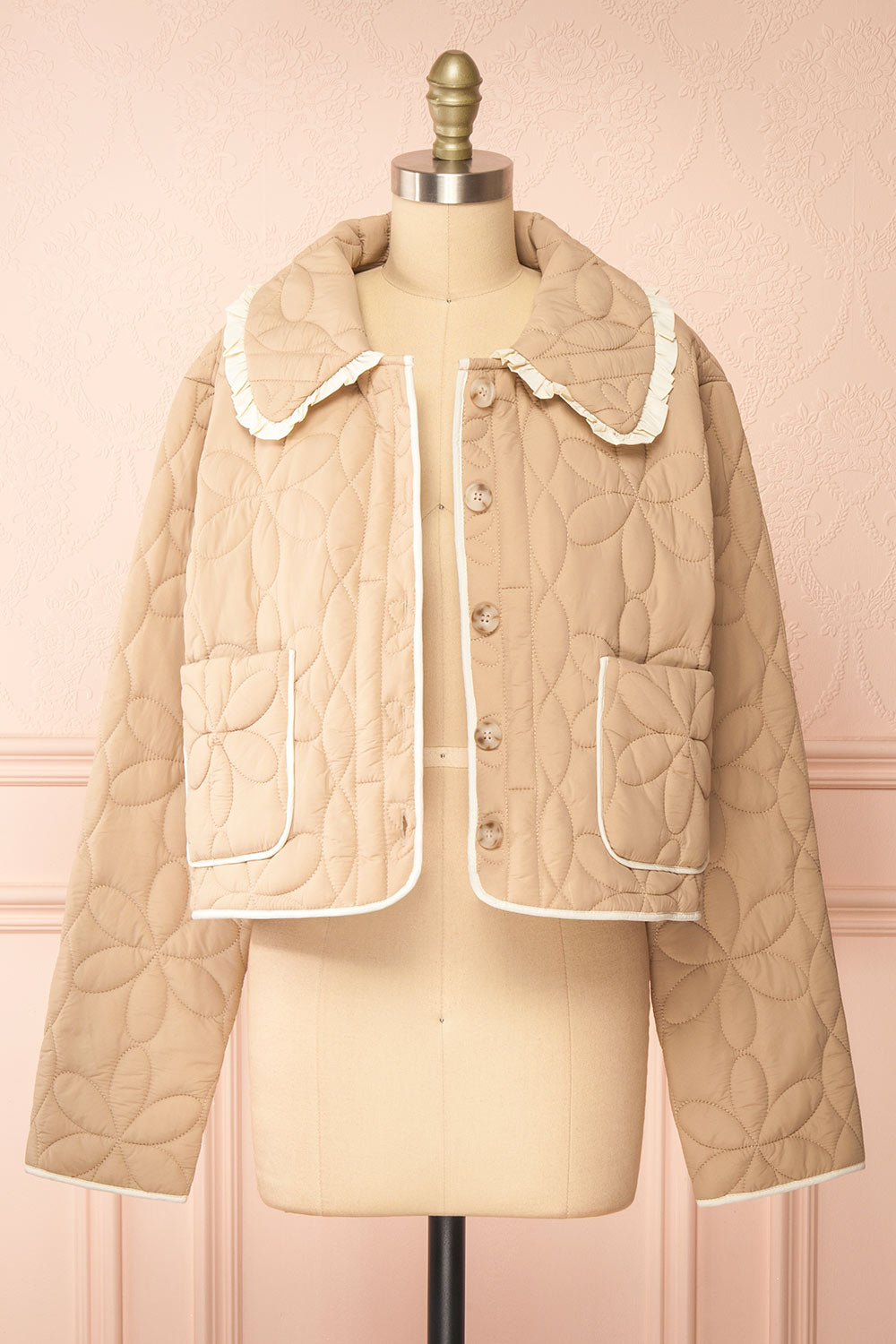 Set Ydrina Beige Quilted Jacket & Short | Boutique 1861 top open view