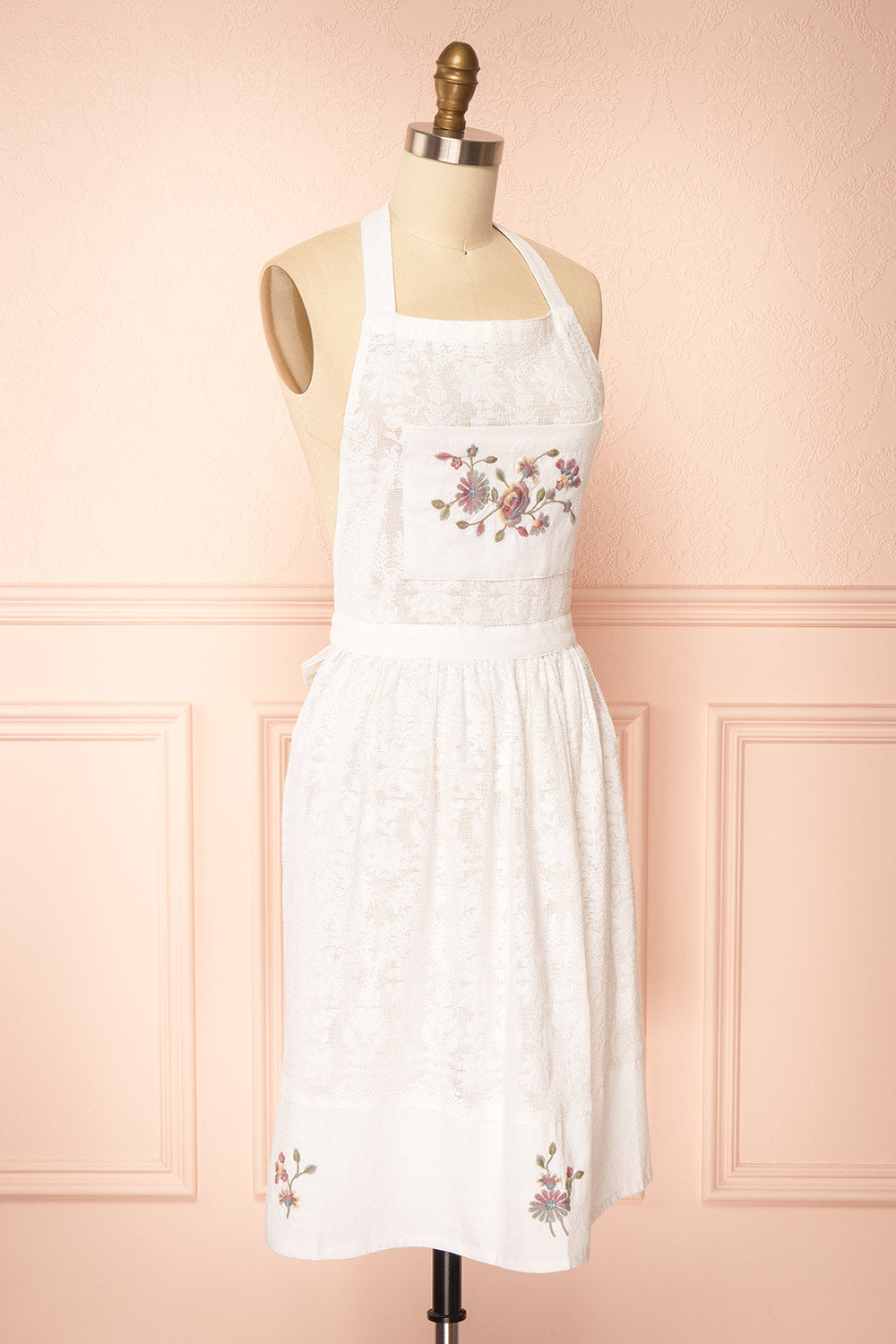 Sevyn White Floral Embroidered Lace Apron by April Cornell | Boutique 1861 side view