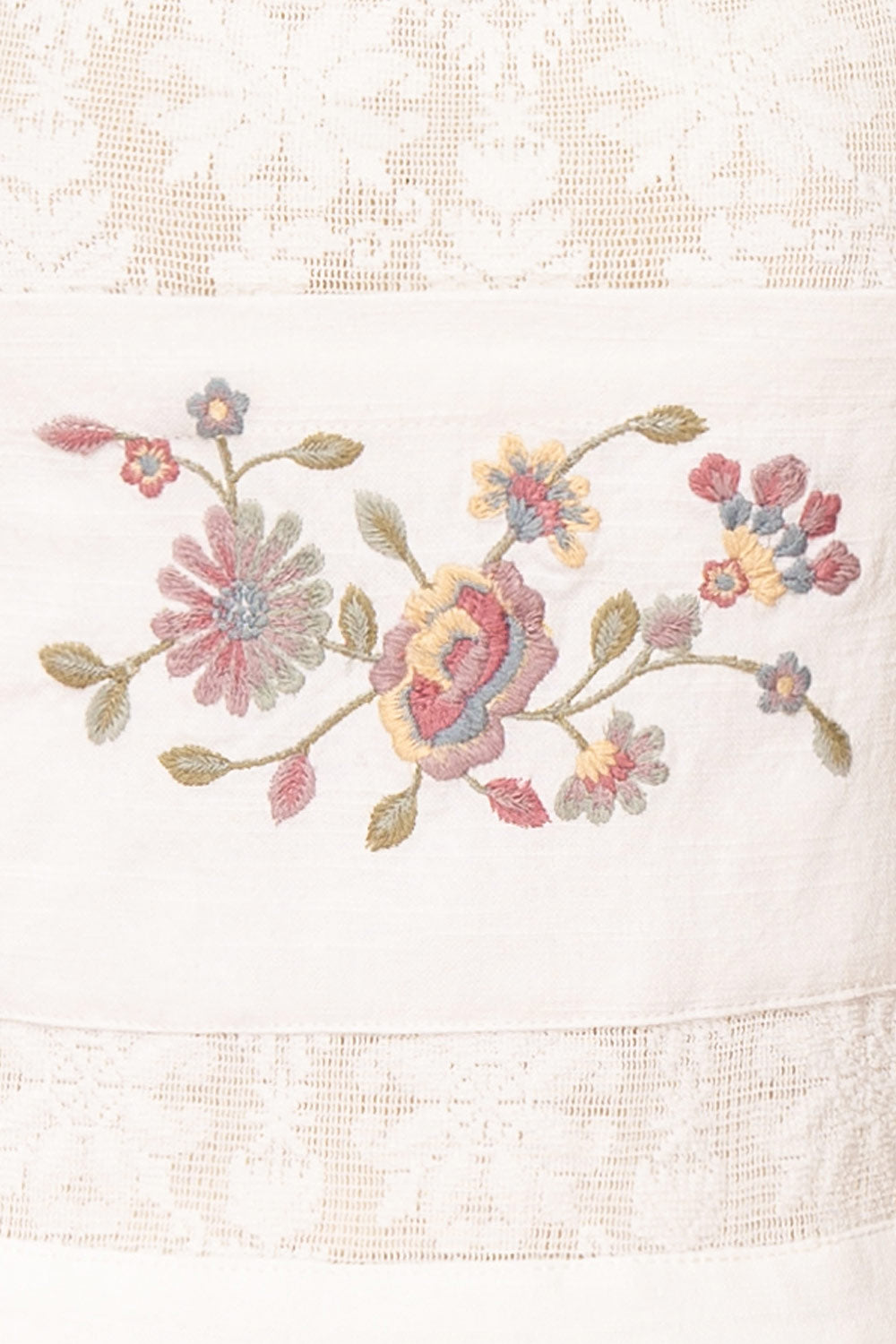 Sevyn White Floral Embroidered Lace Apron by April Cornell | Boutique 1861 fabric