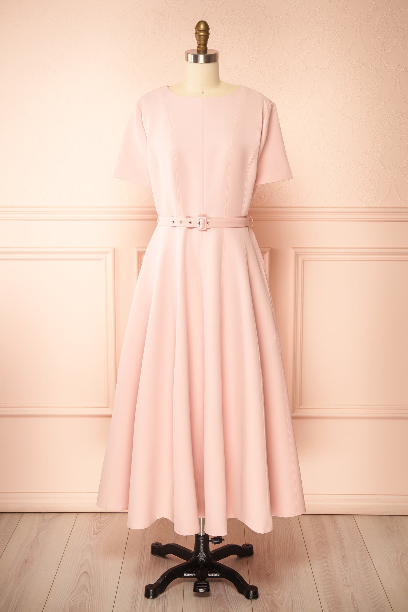 Seynabou Pink Midi Dress with Belt and Pockets | Boutique 1861 front