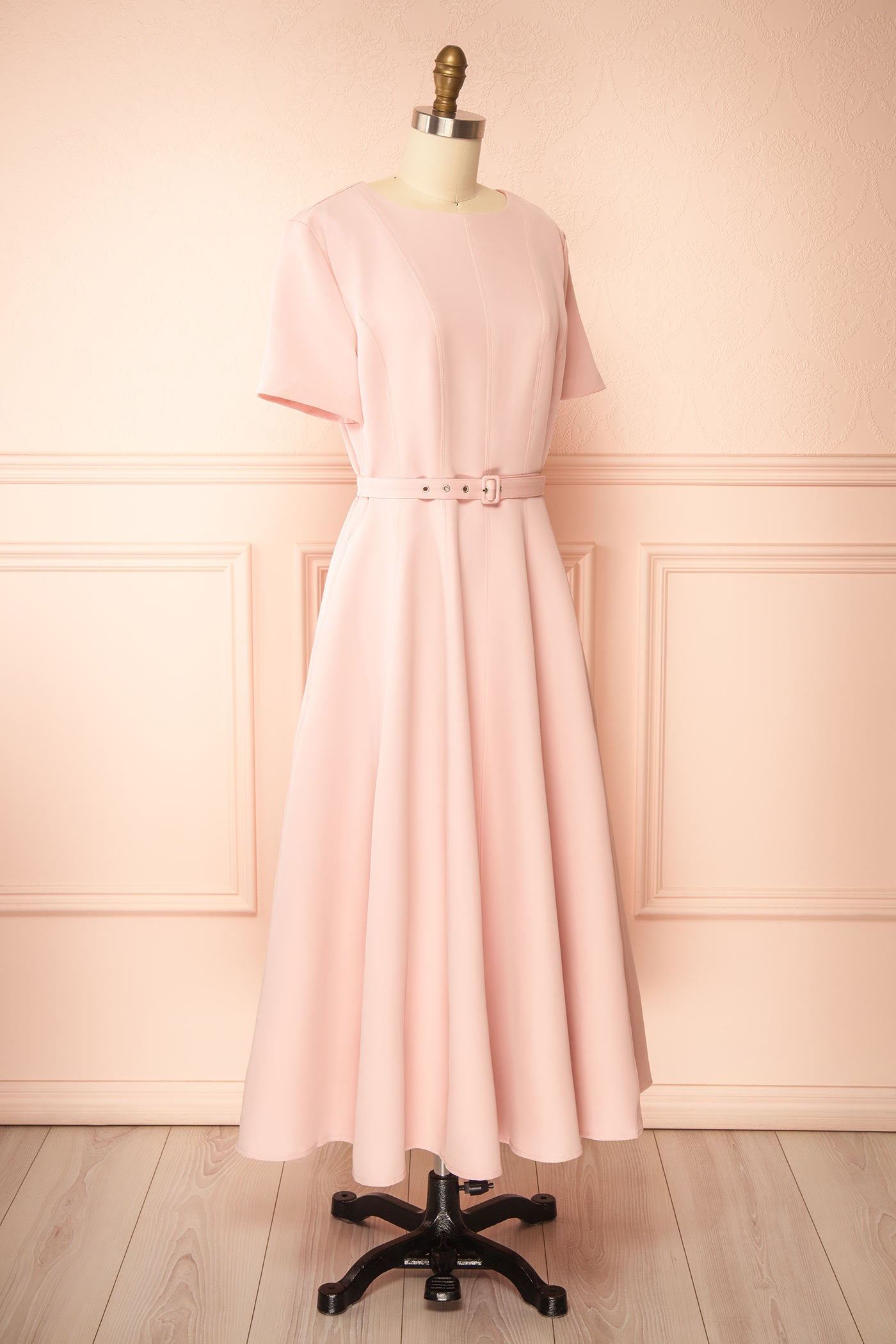 Seynabou Pink Midi Dress with Belt and Pockets | Boutique 1861 side 