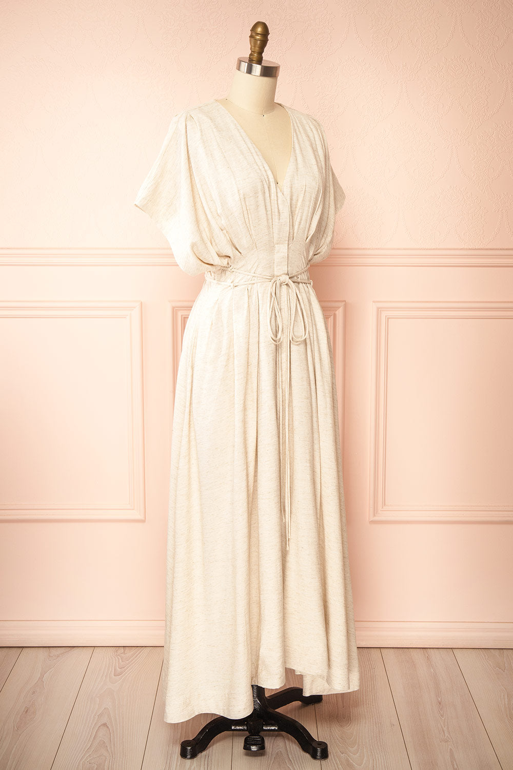 Shadida Beige Short-Sleeved Maxi Dress with Pockets | Boutique 1861 side view