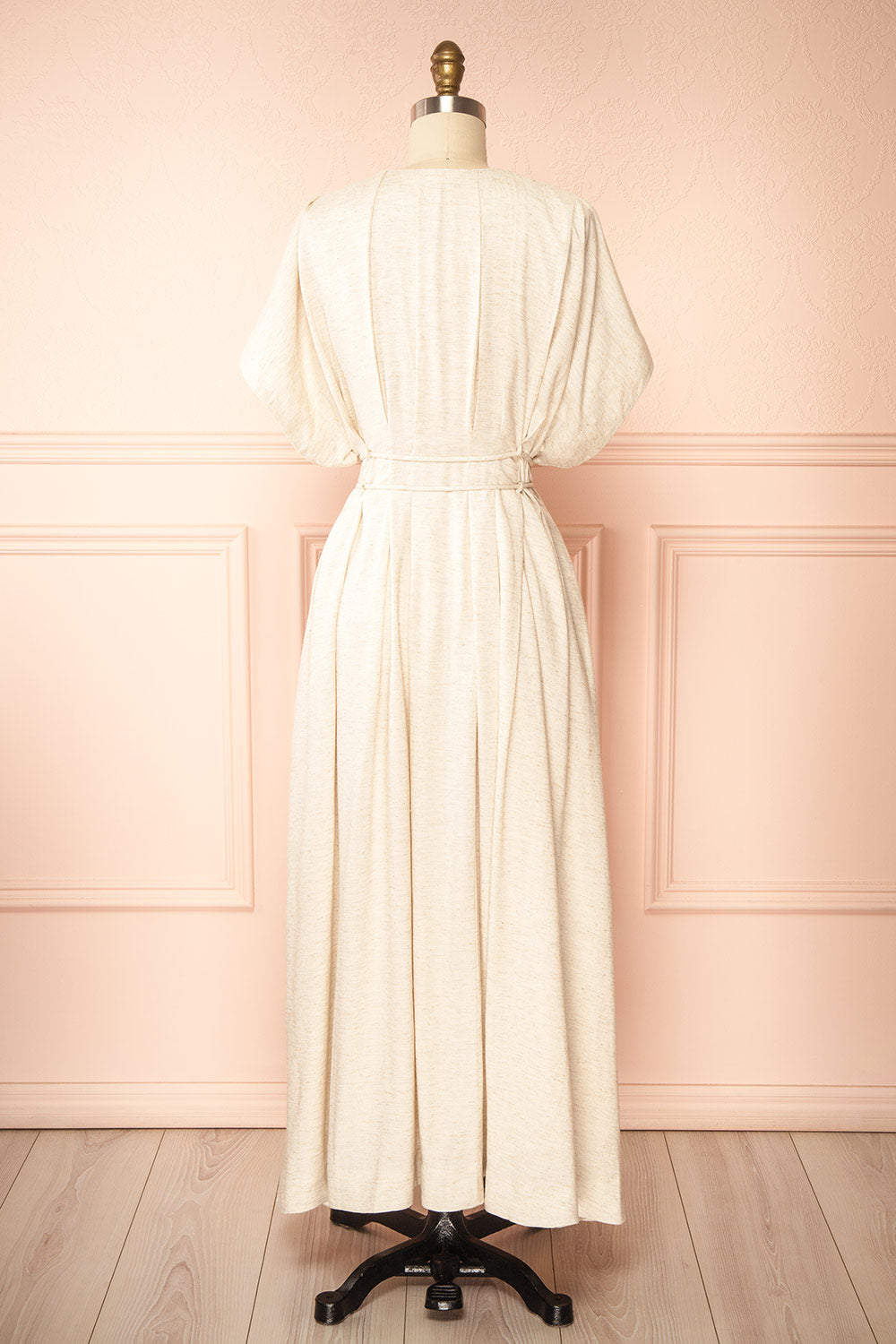 Shadida Beige Short-Sleeved Maxi Dress with Pockets | Boutique 1861 back view