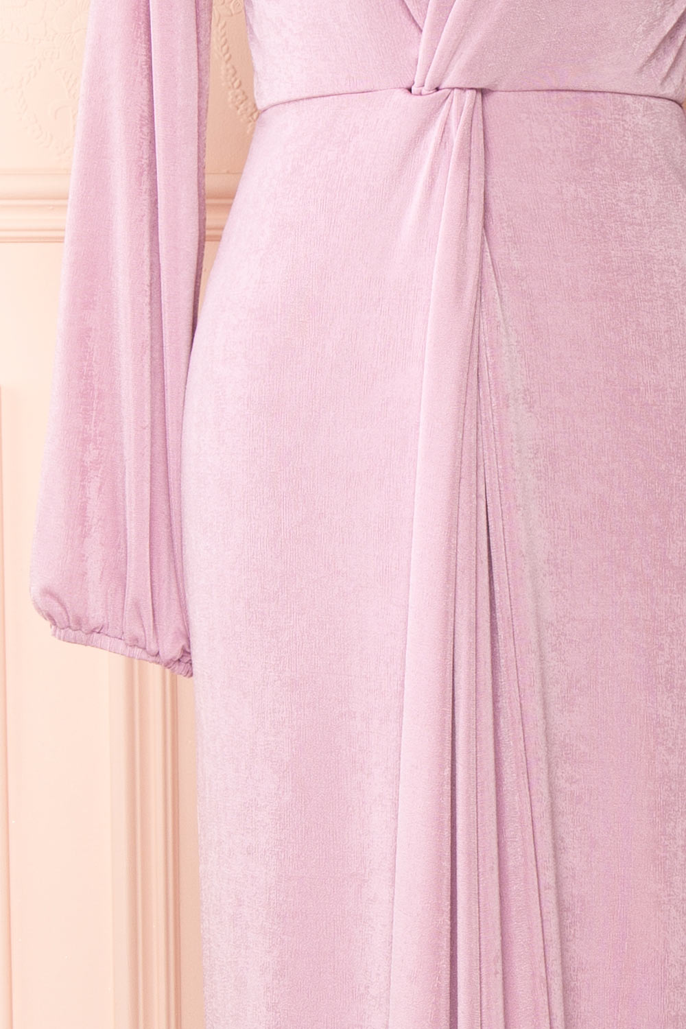 Shaina Knot Front Lilac Maxi Dress | Boutique 1861 sleeve