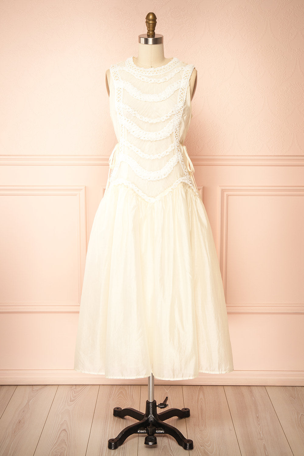 Shania Ivory Sleeveless Midi Dress with Textured Details | Boudoir 1861 front view