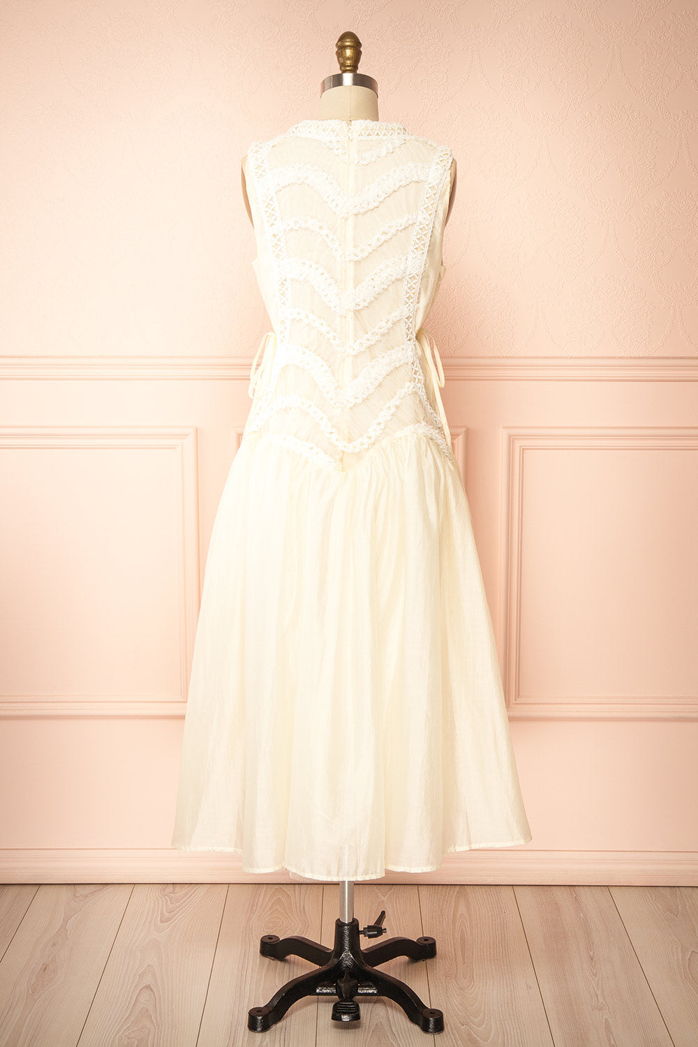 Shania Ivory Sleeveless Midi Dress with Textured Details | Boudoir 1861 back view