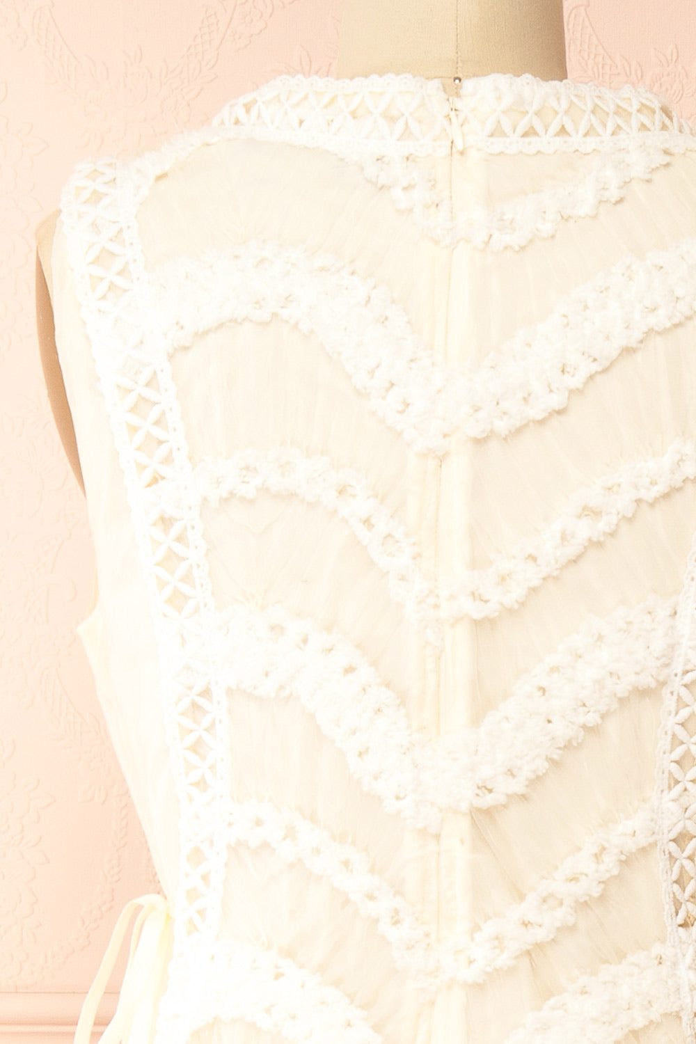 Shania Ivory Sleeveless Midi Dress with Textured Details | Boudoir 1861 back
