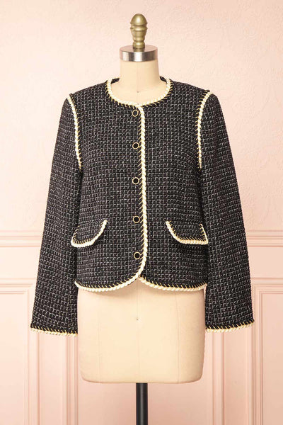 Shannon Black Tweed Blazer w/ Round Collar | Boutique 1861 front view