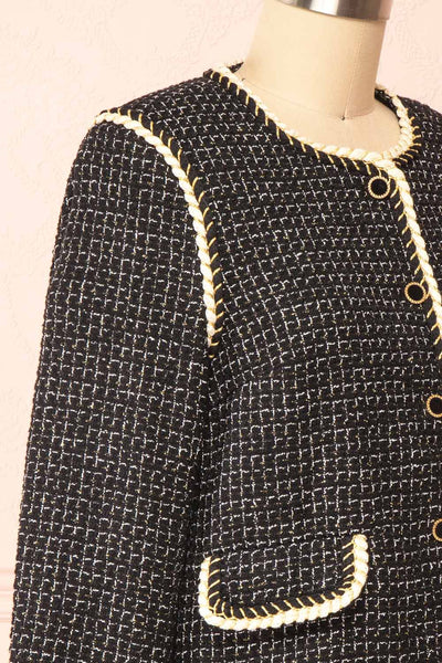 Shannon Black Tweed Blazer w/ Round Collar | Boutique 1861  side close-up