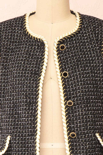 Shannon Black Tweed Blazer w/ Round Collar | Boutique 1861 open close-up
