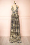 Sharidan Navy Glitter Mesh Maxi Dress | Boutique 1861 front view