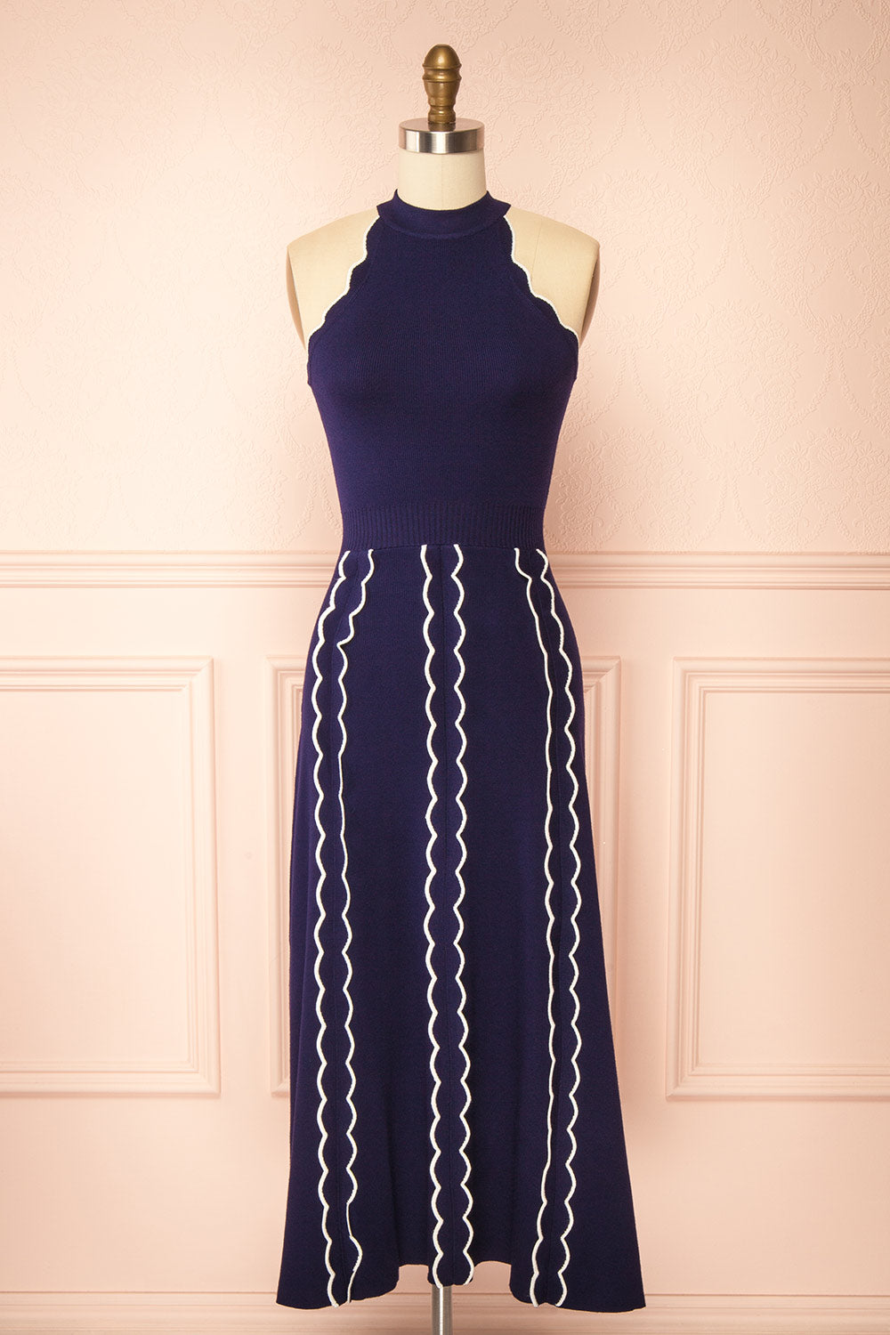 Sharleen Navy Knit Sleeveless Midi Dress | Boutique 1861 front view